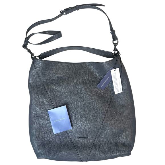 NWT Rebecca Minkoff Moto Double Zip Leather Hobo Shoulder Bag Purse Gray - Picture 2 of 16
